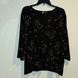 RL Richard black white tan floral paisley top. Size 2X.